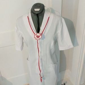 Vintage White Cross Nurse Scrub Dress